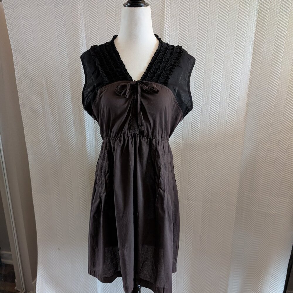 Barti Italy Chocolate Brown and Black Cotton Dress Semi Sheer Feminine Medium